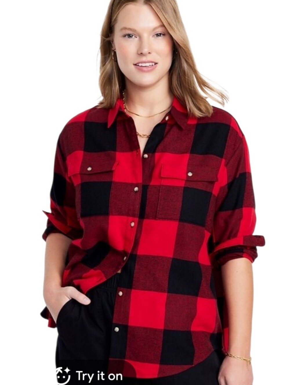 Women's Old Navy The Boyfriemd Shirt Buffalo Plaid Button Down Sz Med